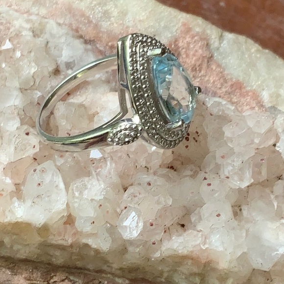 SKY BLUE TOPAZ & CUBIC ZIRCONIA 925 STERLING SILVER RING, SIZE 6.5 - Picture 5 of 8